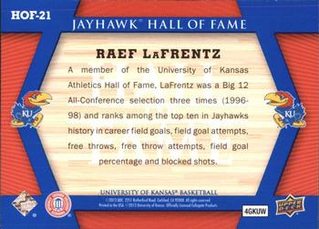 2013 Upper Deck University of Kansas - Jayhawk Hall of Fame #HOF-21 Raef LaFrentz Back