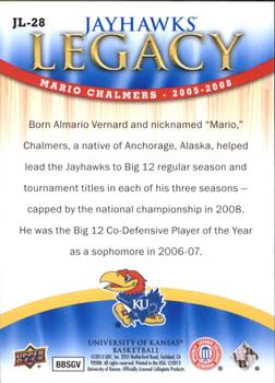 2013 Upper Deck University of Kansas - Jayhawks Legacy #JL-28 Mario Chalmers Back