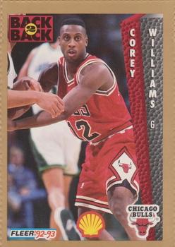 1992-93 Fleer Chicago Bulls Back-2-Back Team Night Sheet SGA #NNO Corey Williams Front