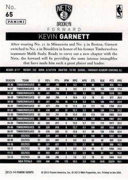 2013-14 Hoops - Red #65 Kevin Garnett Back