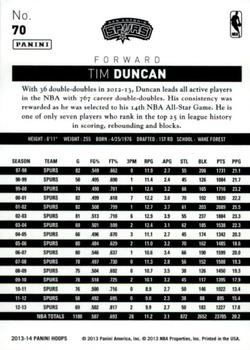 2013-14 Hoops - Red #70 Tim Duncan Back
