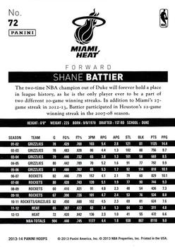 2013-14 Hoops - Red #72 Shane Battier Back