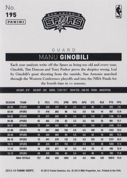 2013-14 Hoops - Red #195 Manu Ginobili Back