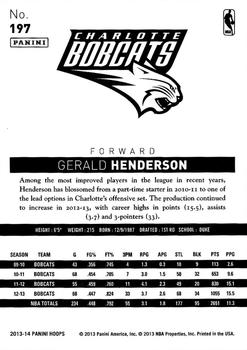 2013-14 Hoops - Red #197 Gerald Henderson Back
