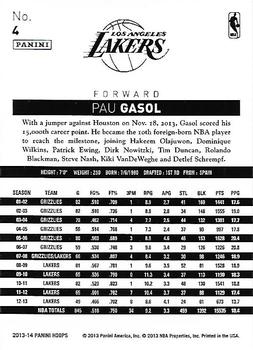 2013-14 Hoops - Gold #4 Pau Gasol Back