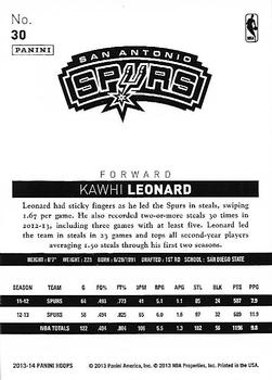 2013-14 Hoops - Gold #30 Kawhi Leonard Back