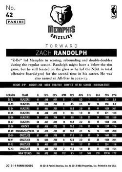 2013-14 Hoops - Gold #42 Zach Randolph Back
