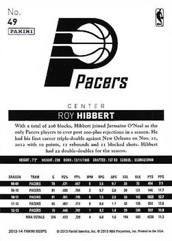 2013-14 Hoops - Gold #49 Roy Hibbert Back