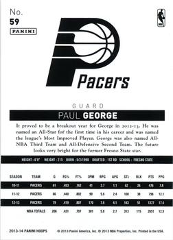 2013-14 Hoops - Gold #59 Paul George Back