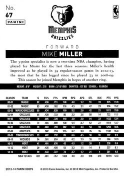 2013-14 Hoops - Gold #67 Mike Miller Back