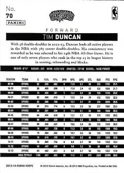 2013-14 Hoops - Gold #70 Tim Duncan Back