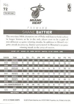 2013-14 Hoops - Gold #72 Shane Battier Back