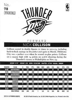 2013-14 Hoops - Gold #78 Nick Collison Back