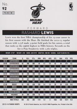 2013-14 Hoops - Gold #92 Rashard Lewis Back
