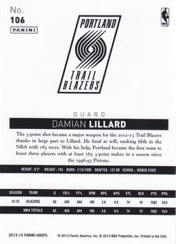 2013-14 Hoops - Gold #106 Damian Lillard Back