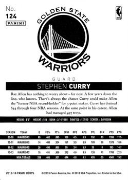 2013-14 Hoops - Gold #124 Stephen Curry Back