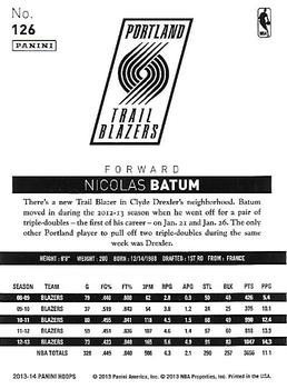2013-14 Hoops - Gold #126 Nicolas Batum Back
