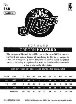 2013-14 Hoops - Gold #168 Gordon Hayward Back