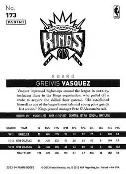 2013-14 Hoops - Gold #173 Greivis Vasquez Back