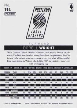 2013-14 Hoops - Gold #194 Dorell Wright Back