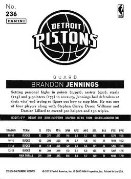 2013-14 Hoops - Gold #236 Brandon Jennings Back