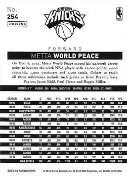 2013-14 Hoops - Gold #254 Metta World Peace Back