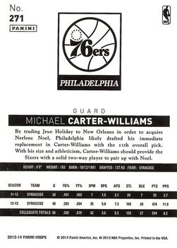 2013-14 Hoops - Gold #271 Michael Carter-Williams Back