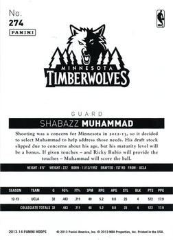 2013-14 Hoops - Gold #274 Shabazz Muhammad Back