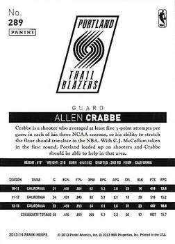 2013-14 Hoops - Gold #289 Allen Crabbe Back