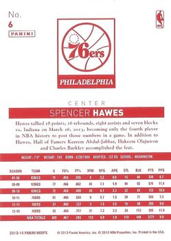 2013-14 Hoops - Red Back #6 Spencer Hawes Back