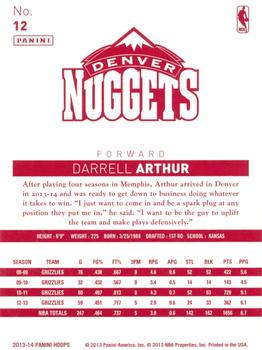 2013-14 Hoops - Red Back #12 Darrell Arthur Back