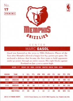 2013-14 Hoops - Red Back #17 Marc Gasol Back
