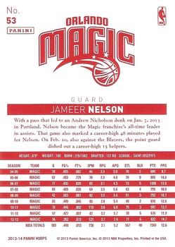 2013-14 Hoops - Red Back #53 Jameer Nelson Back
