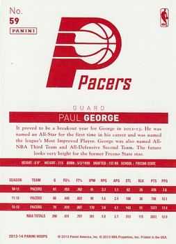2013-14 Hoops - Red Back #59 Paul George Back