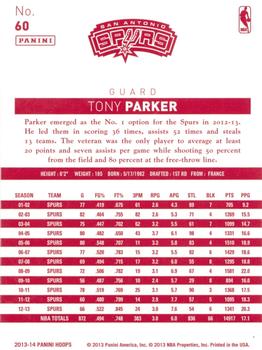 2013-14 Hoops - Red Back #60 Tony Parker Back