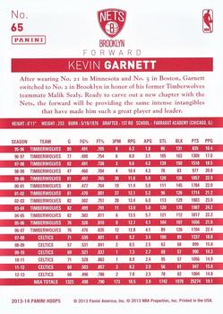 2013-14 Hoops - Red Back #65 Kevin Garnett Back
