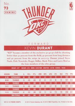 2013-14 Hoops - Red Back #73 Kevin Durant Back
