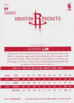 2013-14 Hoops - Red Back #89 Jeremy Lin Back