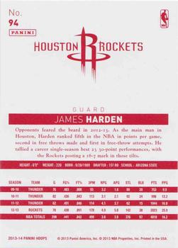2013-14 Hoops - Red Back #94 James Harden Back