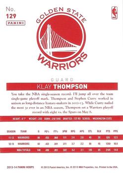 2013-14 Hoops - Red Back #129 Klay Thompson Back