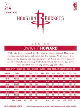 2013-14 Hoops - Red Back #214 Dwight Howard Back