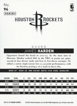 2013-14 Hoops - Artist's Proof #94 James Harden Back
