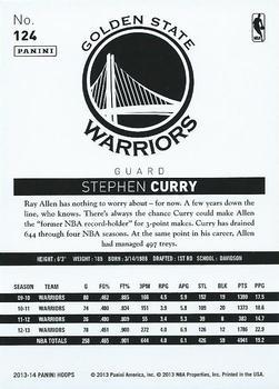 2013-14 Hoops - Artist's Proof Black #124 Stephen Curry Back