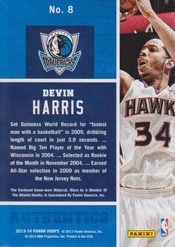 2013-14 Hoops - Authentics #8 Devin Harris Back
