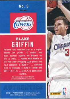 2013-14 Hoops - Authentics Prime #3 Blake Griffin Back