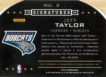 2013-14 Hoops - Signatures #2 Jeff Taylor Back