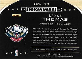 2013-14 Hoops - Signatures #39 Lance Thomas Back