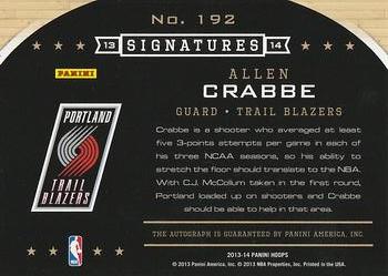 2013-14 Hoops - Signatures #192 Allen Crabbe Back