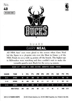 2013-14 Hoops - Blue #40 Gary Neal Back