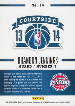 2013-14 Hoops - Courtside #14 Brandon Jennings Back
